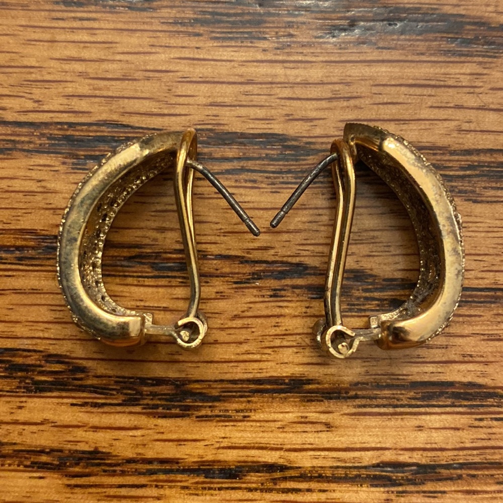Vintage Elegant Evening Luxury Gatsby Engagement Rhinestone Half Hoop Earrings - Picture 3 of 7